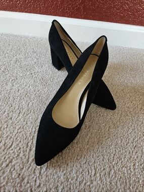 Marc Fisher Black Suede Pointed Block Heel Pumps